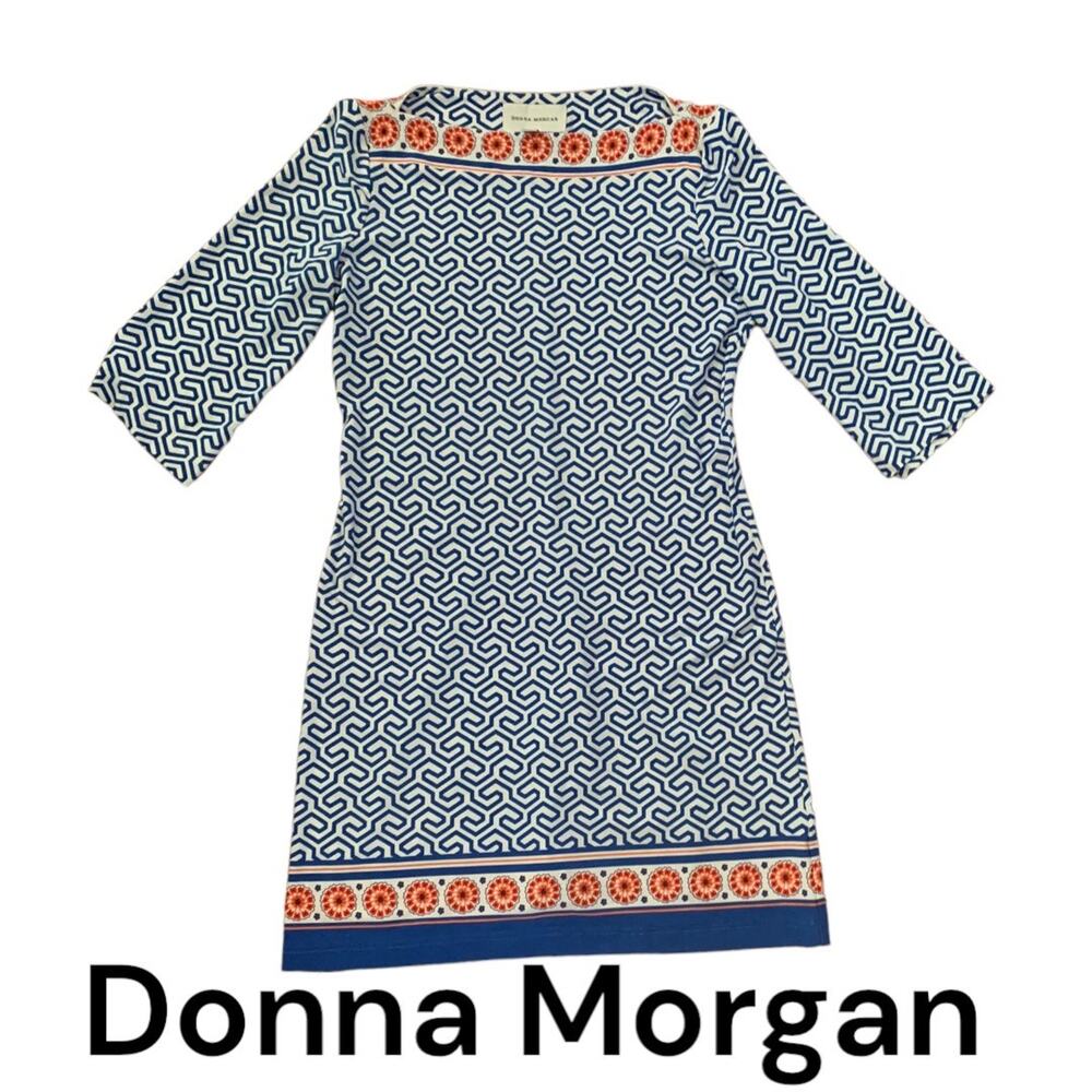 Donna Morgan printed boat neck dress womens size 6 small